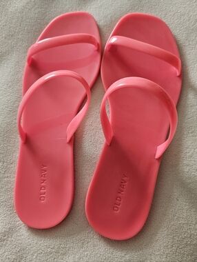 Old Navy Women's Shiny-Jelly Pink Dual-Strap Slip On Slide Sandals SIZE 9